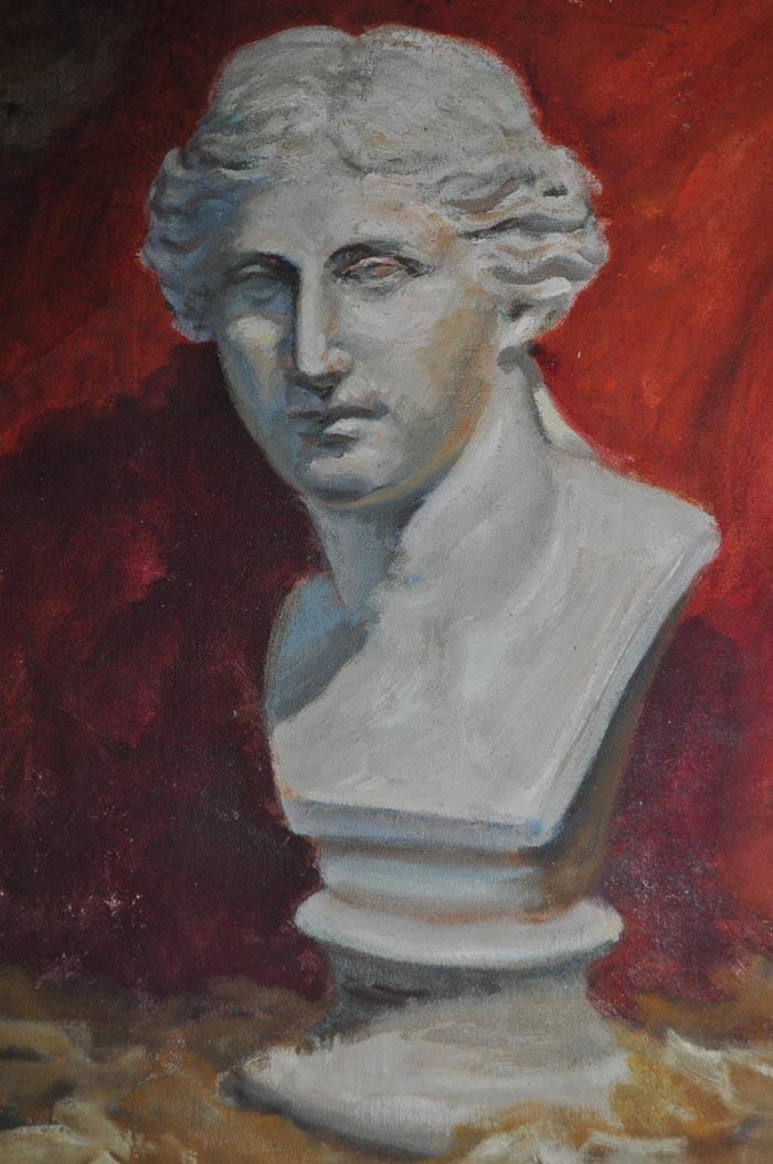 名家老油画 大卫像 背有【殷保康】铅笔签名 落款