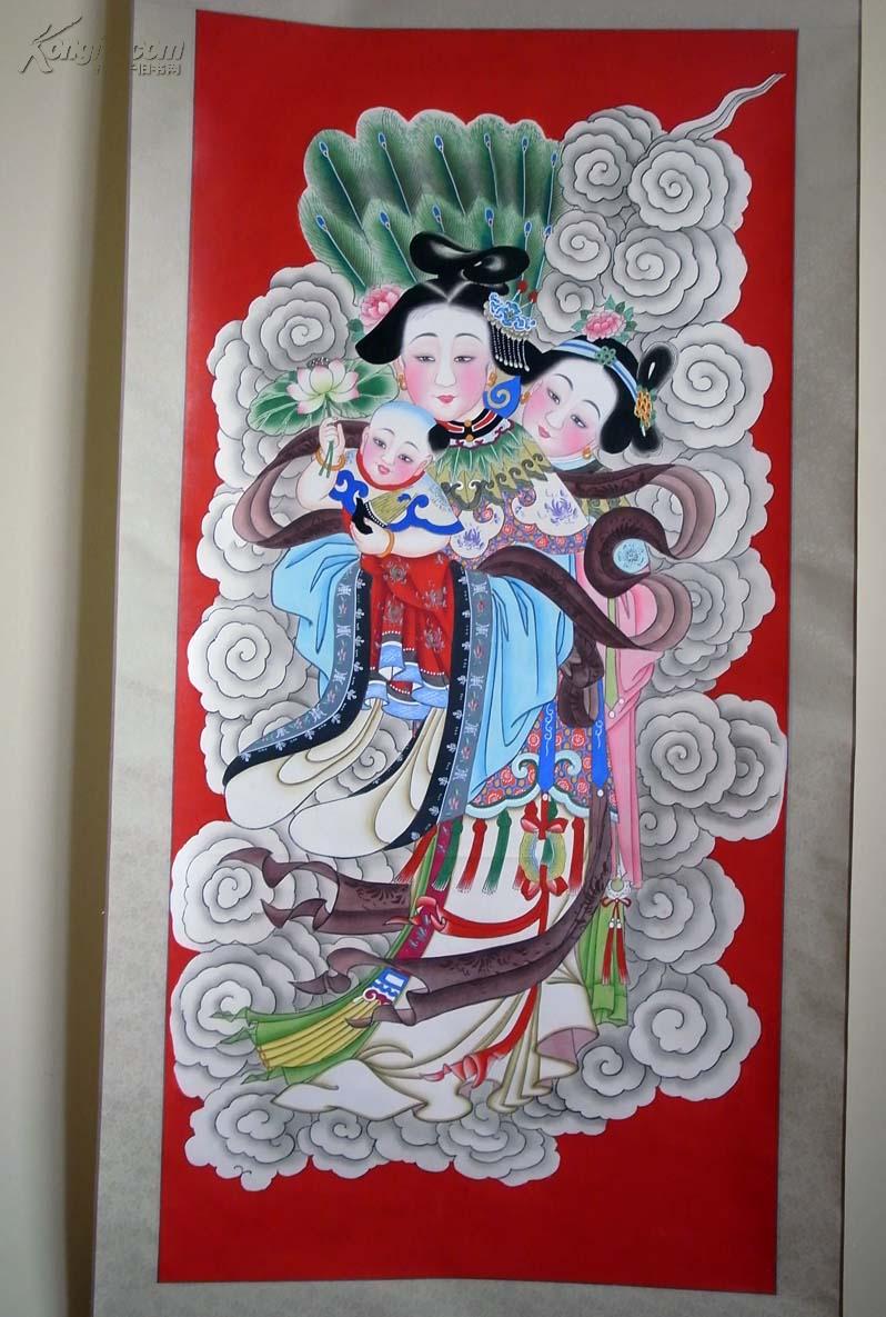 天津杨柳青木版年画精品天仙送子图老活70年代