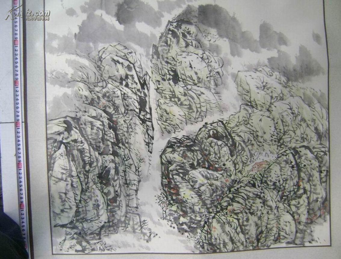 王强山水风景画一副山洞人家6867