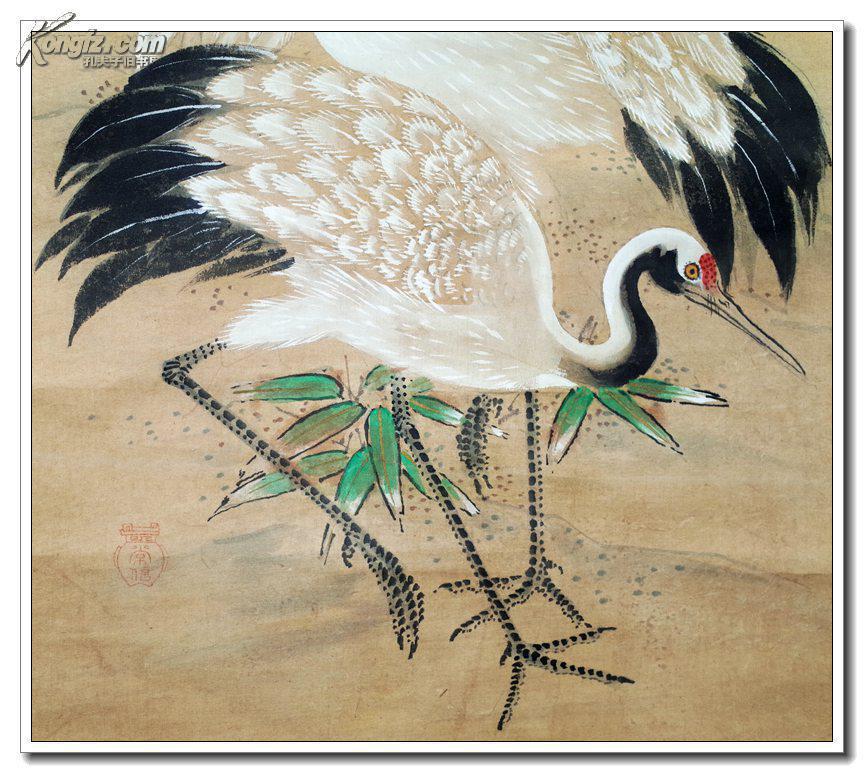 明末清初日本画坛巨匠 狩野常信精笔《松鹤延年》双幅 原装原裱 难得