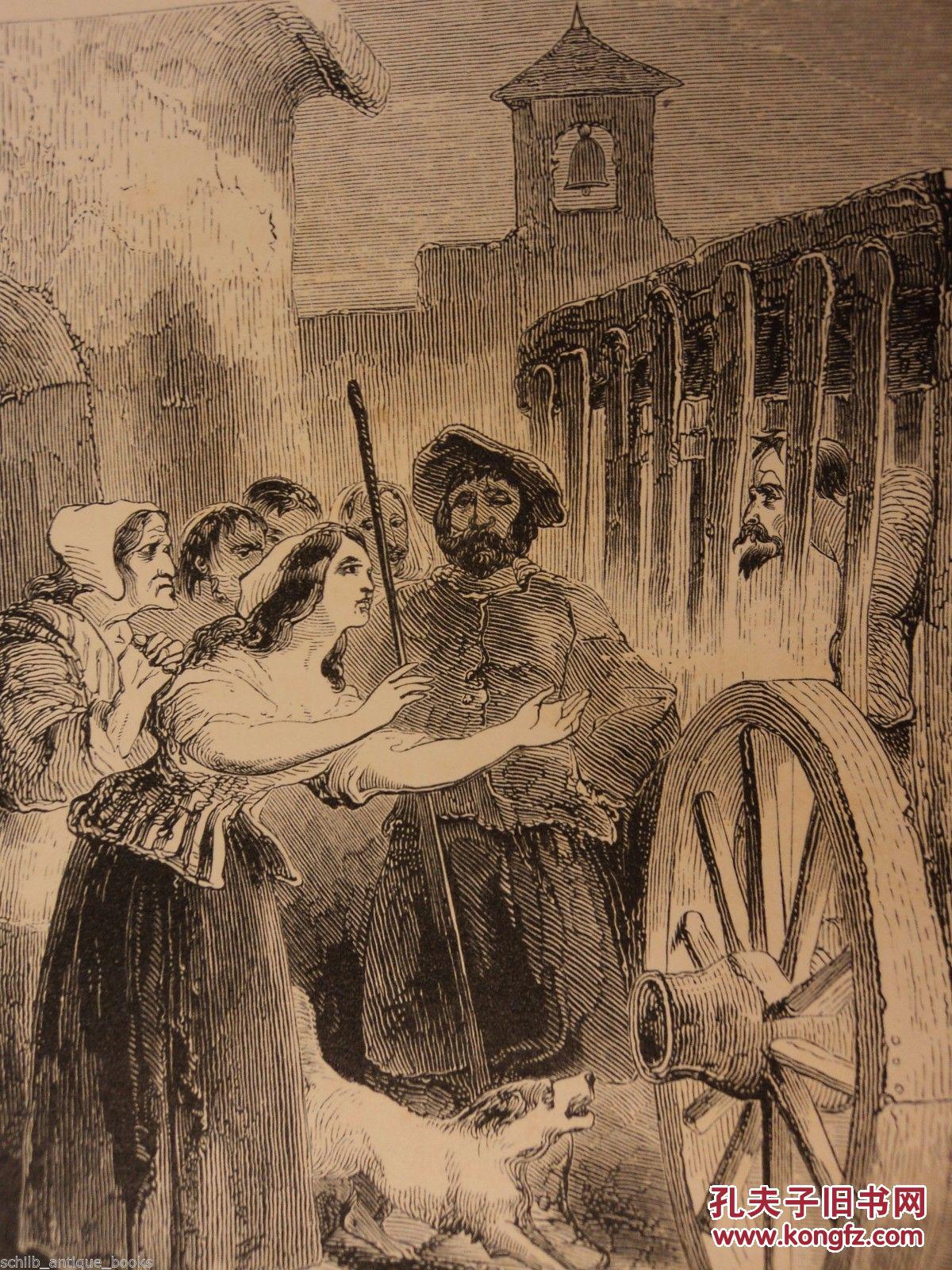 名著西班牙伟大的作家塞万提斯作品唐吉诃德1855纽约出版大量钢板画