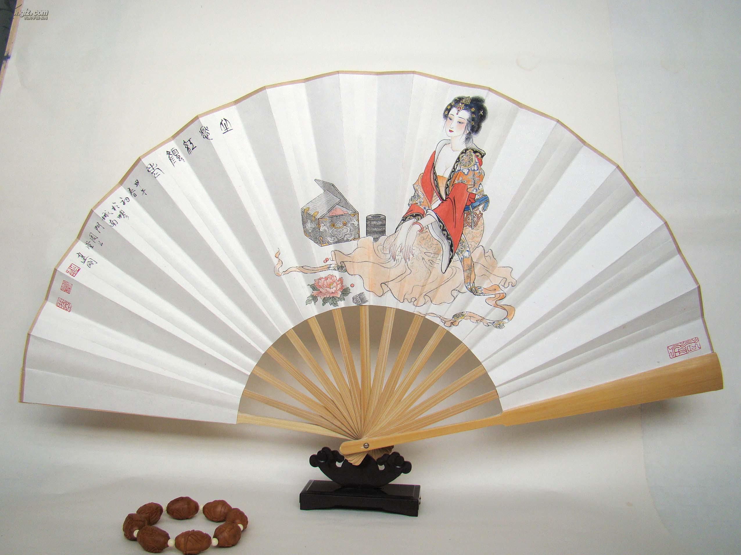 [国画拍卖品]仕女美人成扇作品纯手绘国画周建刚画