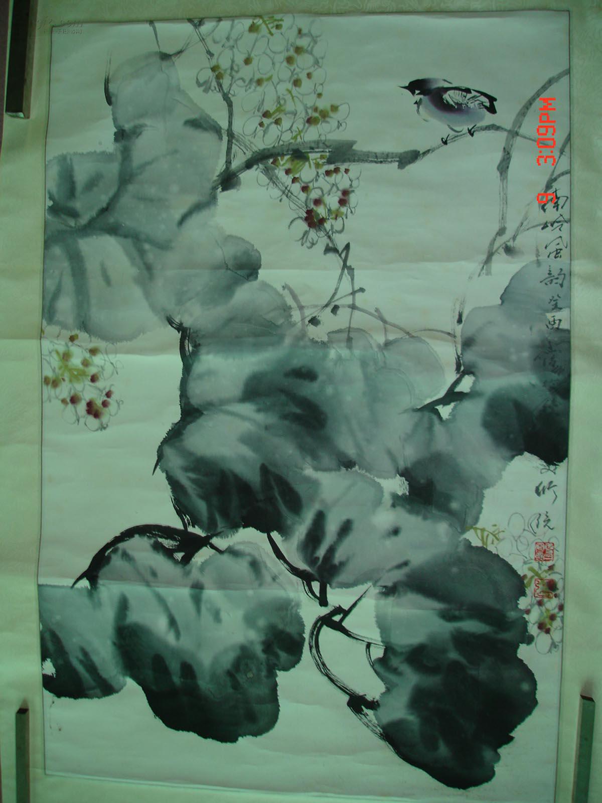 陕西省著名国画家张雪丹花鸟画一幅,大幅,比四尺整张略小,包真