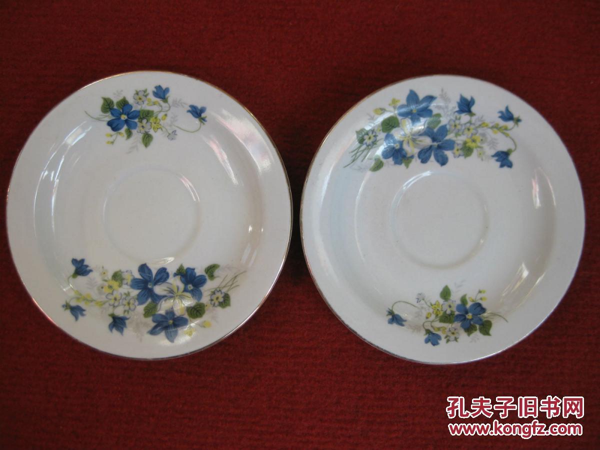 保老保真七八十年代陶瓷盘子金边蓝色花图案十分精美好品