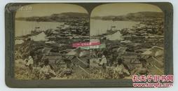 清末民国时期立体照片----清代同期朝鲜韩国首尔麻浦汉江沿岸城镇全景