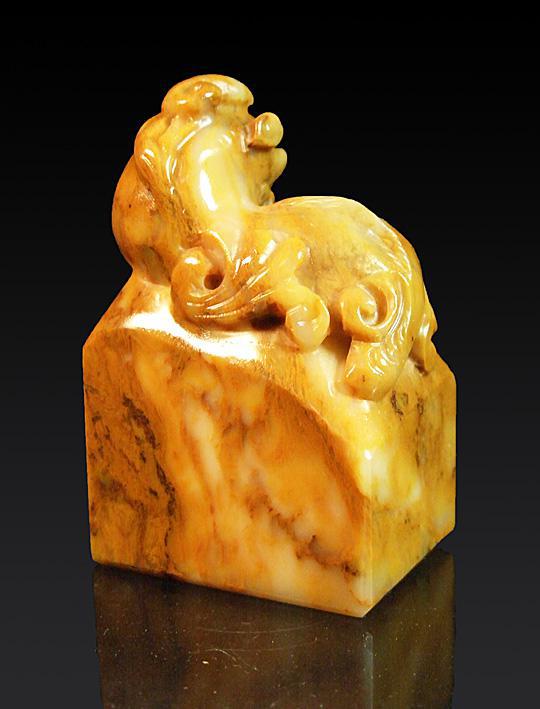 【高档寿山石】老坑善伯冻貔貅钮方章 编号p176