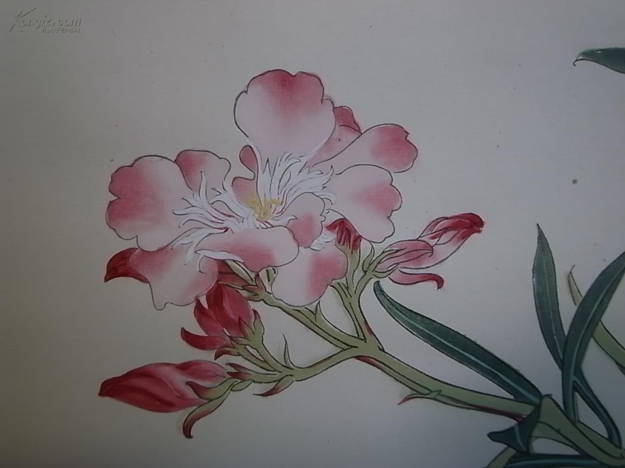 荣宝斋俞致贞木版水印夹竹桃老品