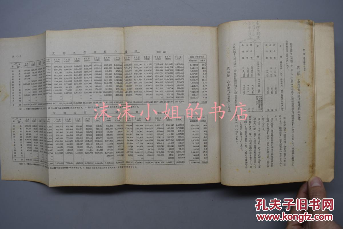 图 特5640 侵华史料 北支棉花综览 一册全南满洲铁道株式会社调查部编华北地域 范围的规定华北棉花的地位贸易分布河北山东山西沿革清末民国以后中国棉花奖励史棉业设施的沿革改良棉作物的自然条件栽培市场等 沫沫小姐的书店