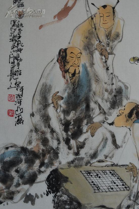 李博宇,著名画家,人物写意,《对弈图.》.尺寸,68cm*138cm