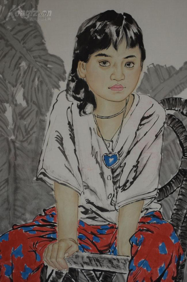 王根生,著名画家,人物写意,《小姑娘.》.尺寸,110cm*68cm