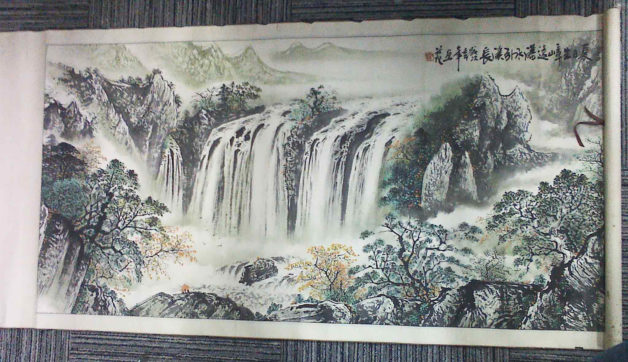 国画家名家江峰的青山绿水写意国画(163x72cm)已装裱