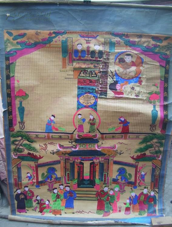 老扑灰家堂画:修氏祠堂【手绘彩画,1.35×1.85米】