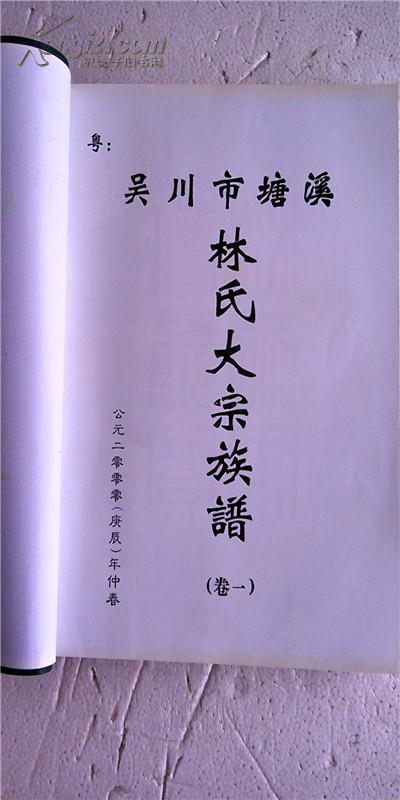 林氏大宗族谱广东吴川市塘溪支 16开 精装 184页 2000年版 售原谱