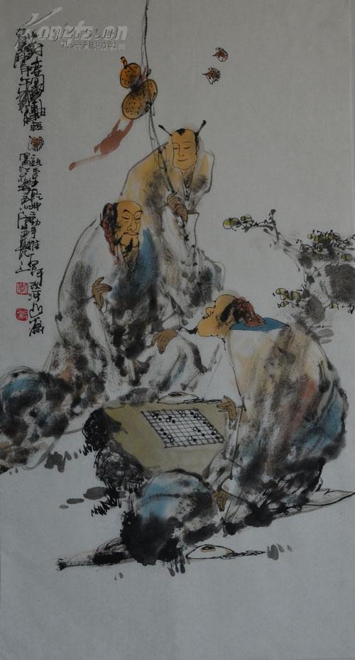 李博宇,著名画家,人物写意,《对弈图.》.尺寸,68cm*138cm