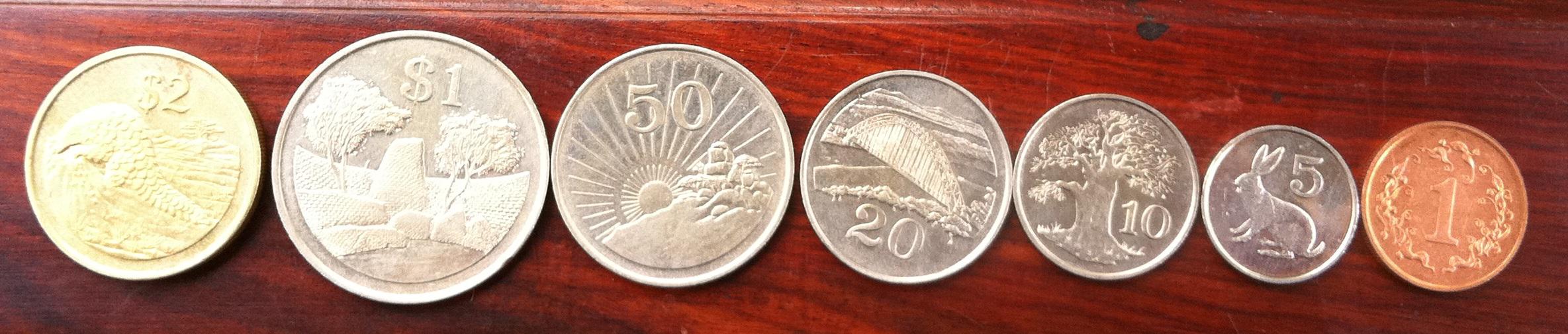 津巴布韦 硬币一套7枚 包括1997年2美元,1美元,50分,20分,10分,5分和