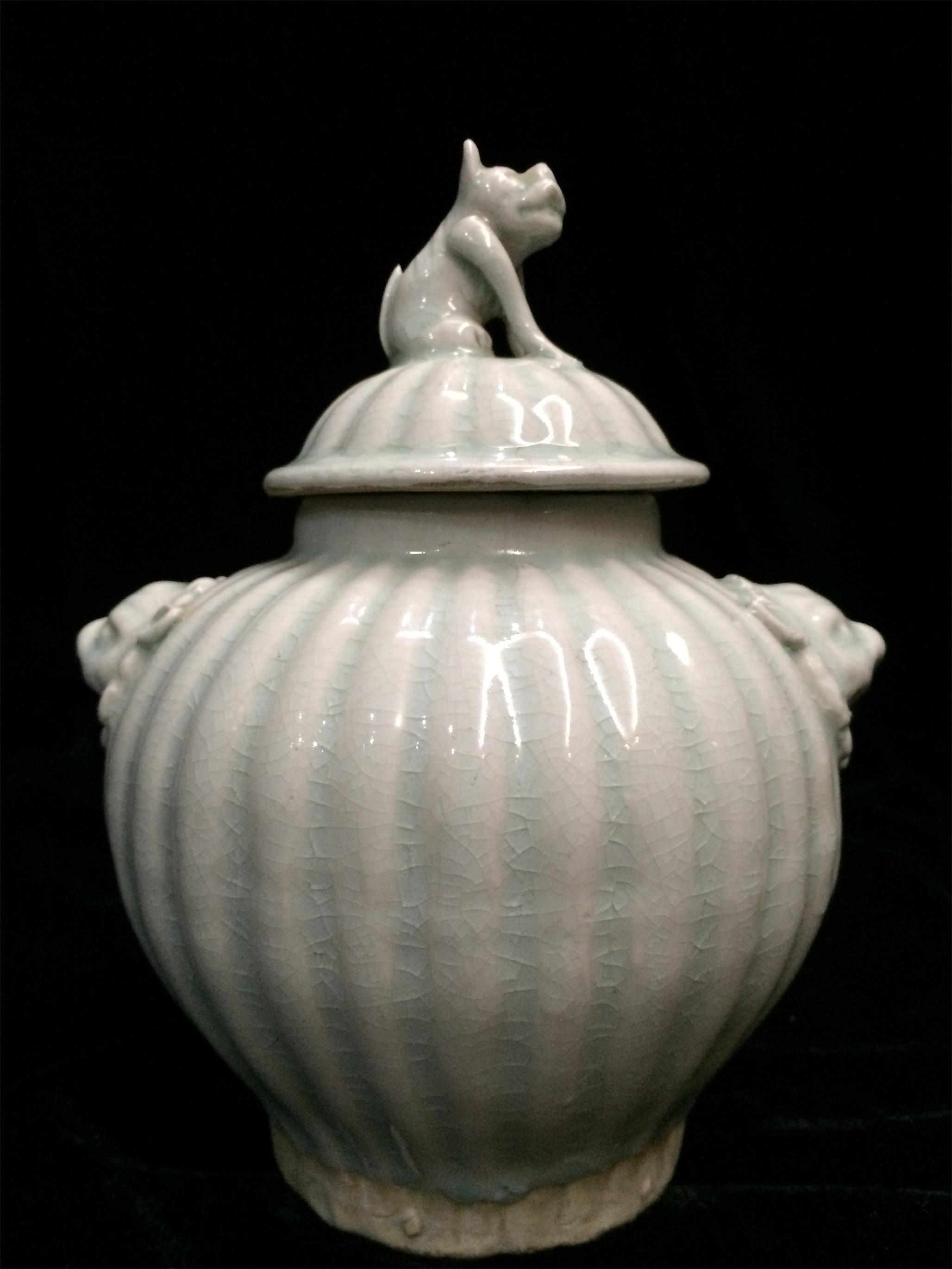 影青兽面动物罐