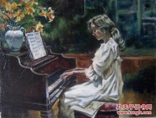 油画《弹钢琴的女孩》