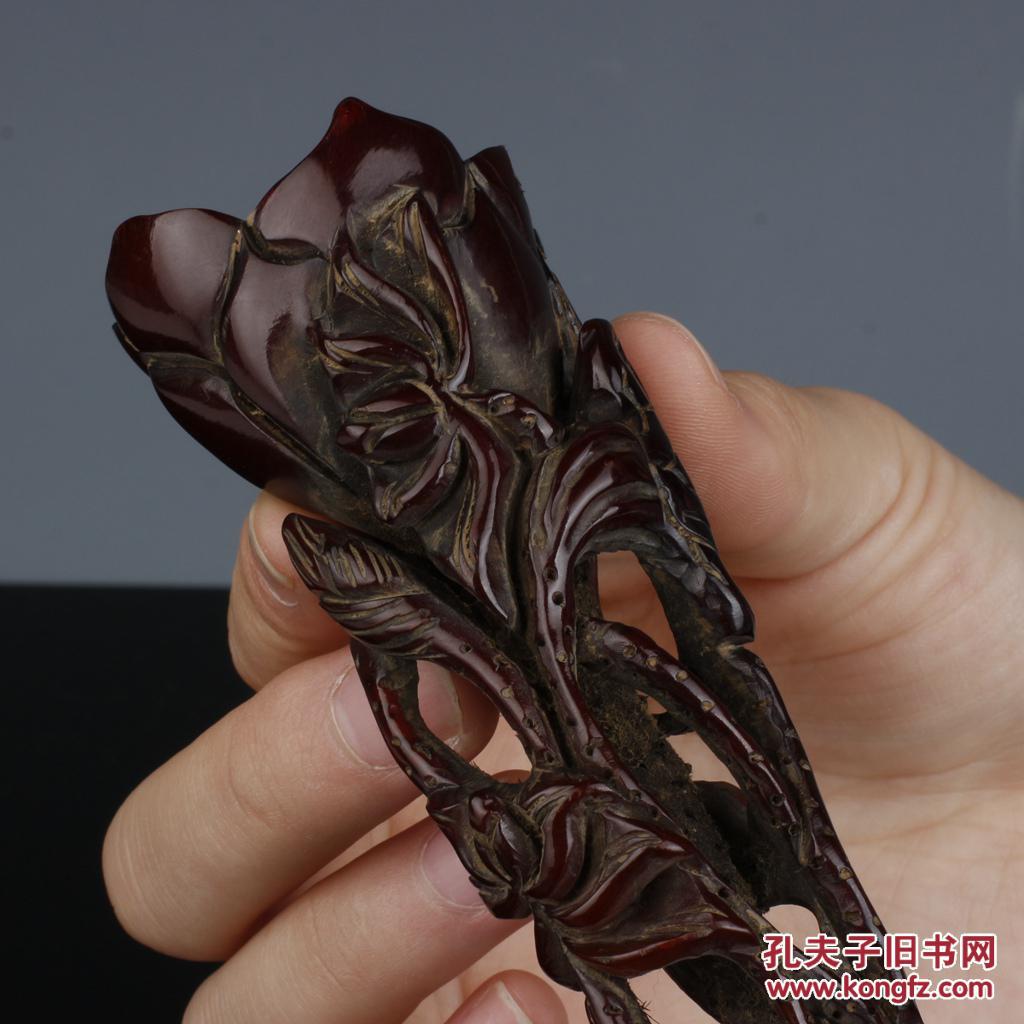 天然牛角精美手工雕刻莲花摆件