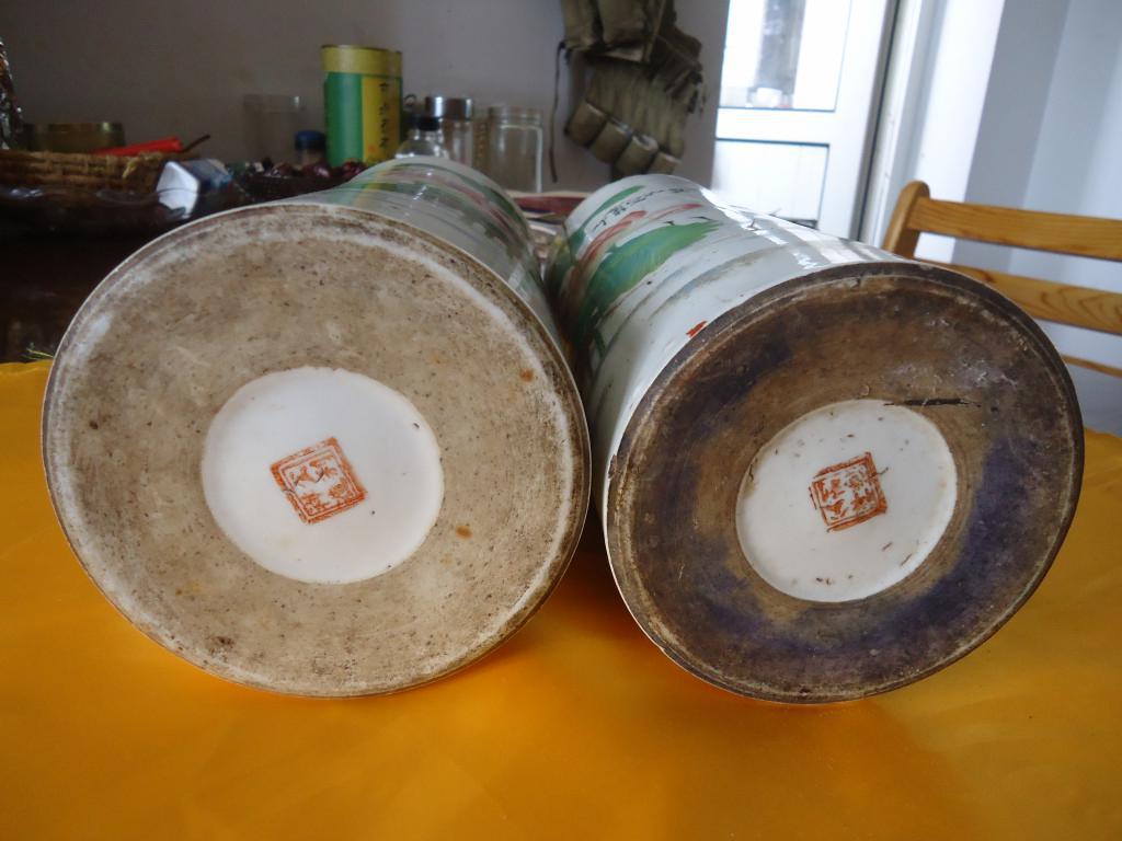 一对老民国五彩白鹤荷花图帽筒瓷器公利祥造底款映目荷花别样红题款一