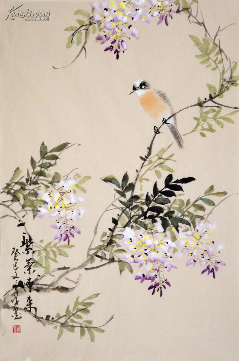 国画花鸟画紫藤作品紫气东来hn1507