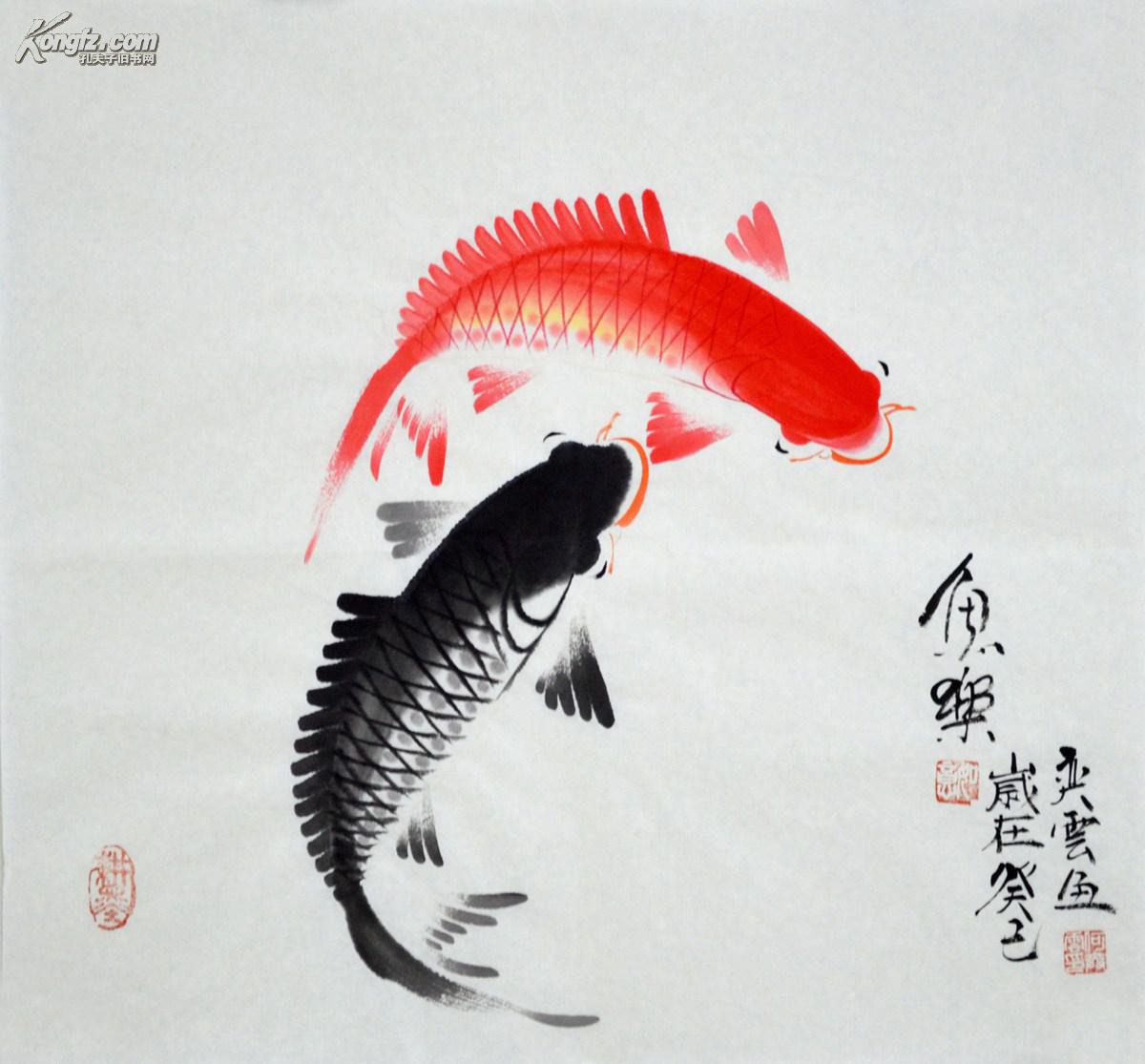 三尺斗方国画鲤鱼图《鱼乐》hn1470 拍品编号:18100111