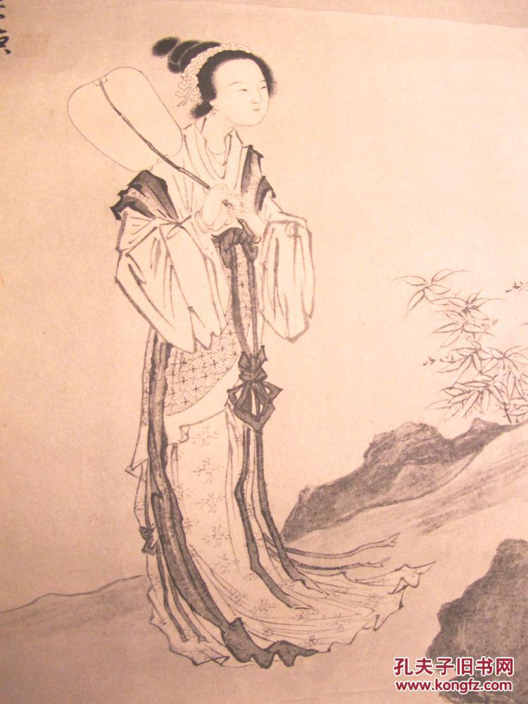 珂罗版影印(明)唐寅(伯虎)仕女图 秋来纨扇合收藏,何事佳人重感伤?