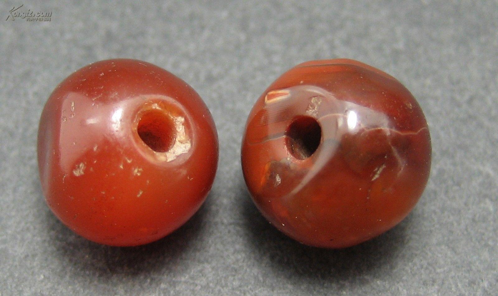 2颗清代西藏南红玛瑙珠344m