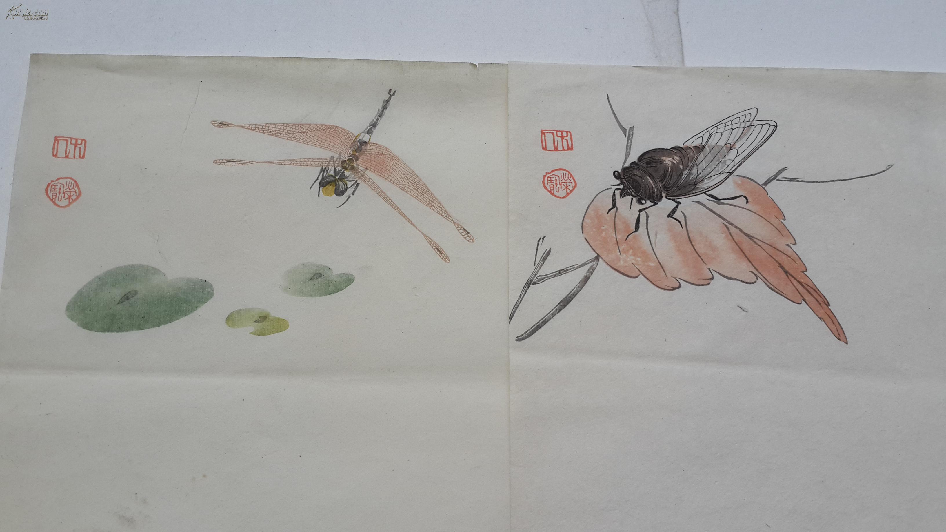 民国荣宝斋---套色木版水印斋信笺:-齐白石工笔草虫画笺四种之第(2)种