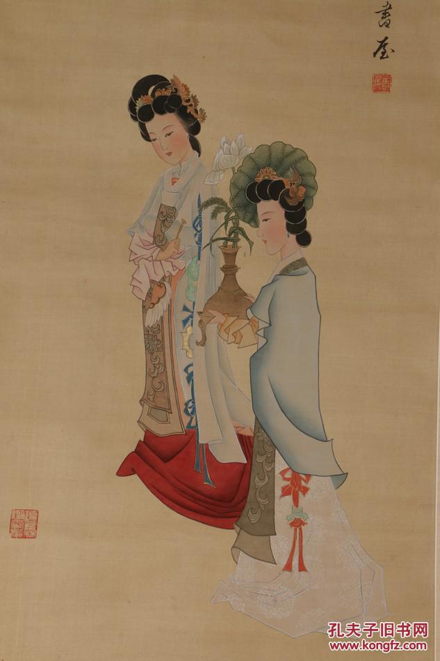 陈老莲款绘仕女图