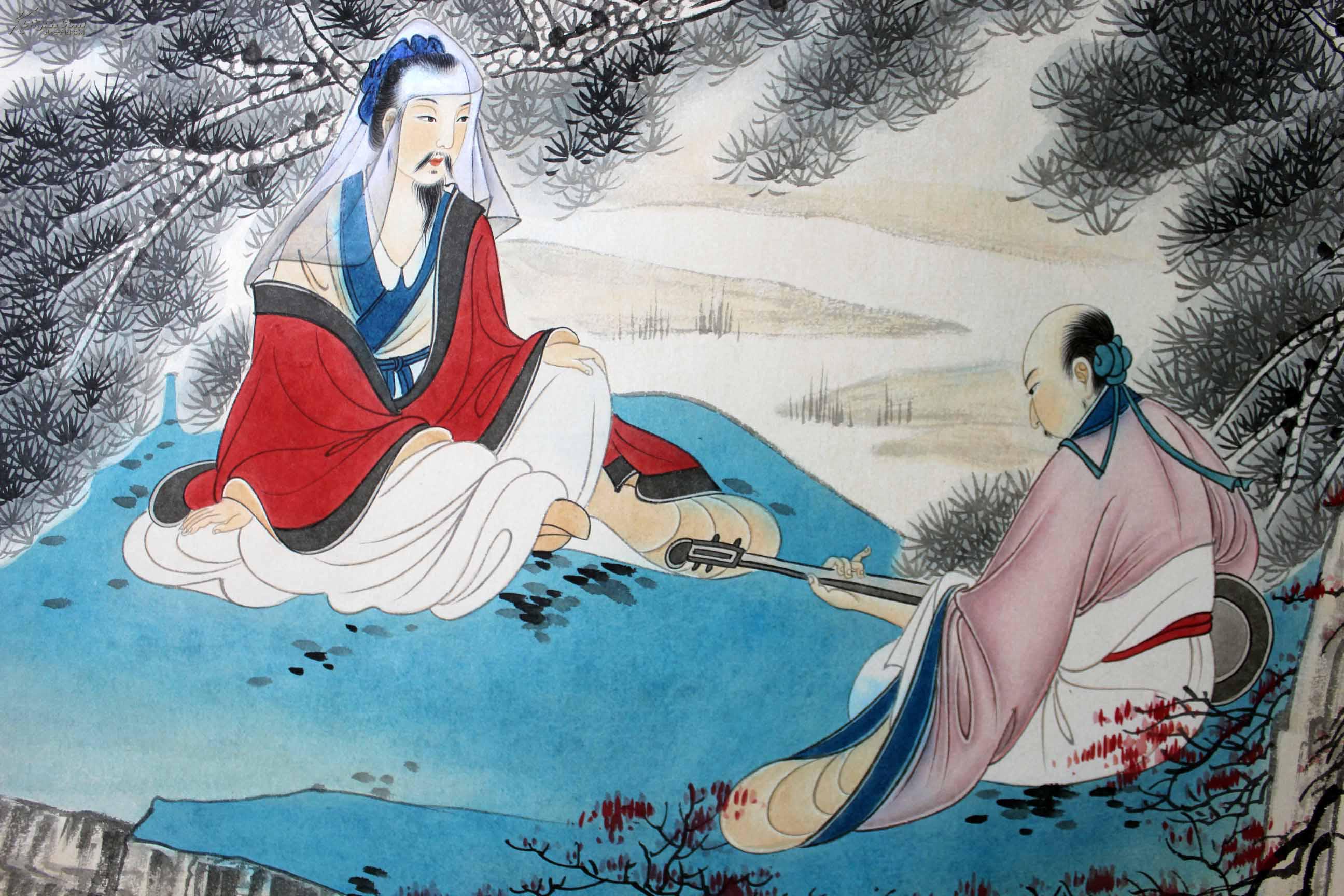 【名家珍品】书画大师 张大千 四尺重彩工笔《高士图》图 精品 原裱