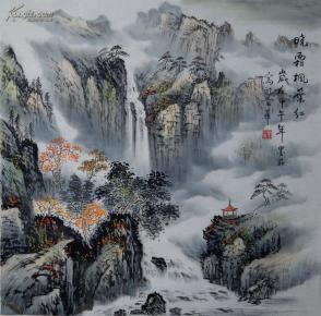 国家二级美术师墨庄水墨山水画《晓霜枫叶红》ss0492