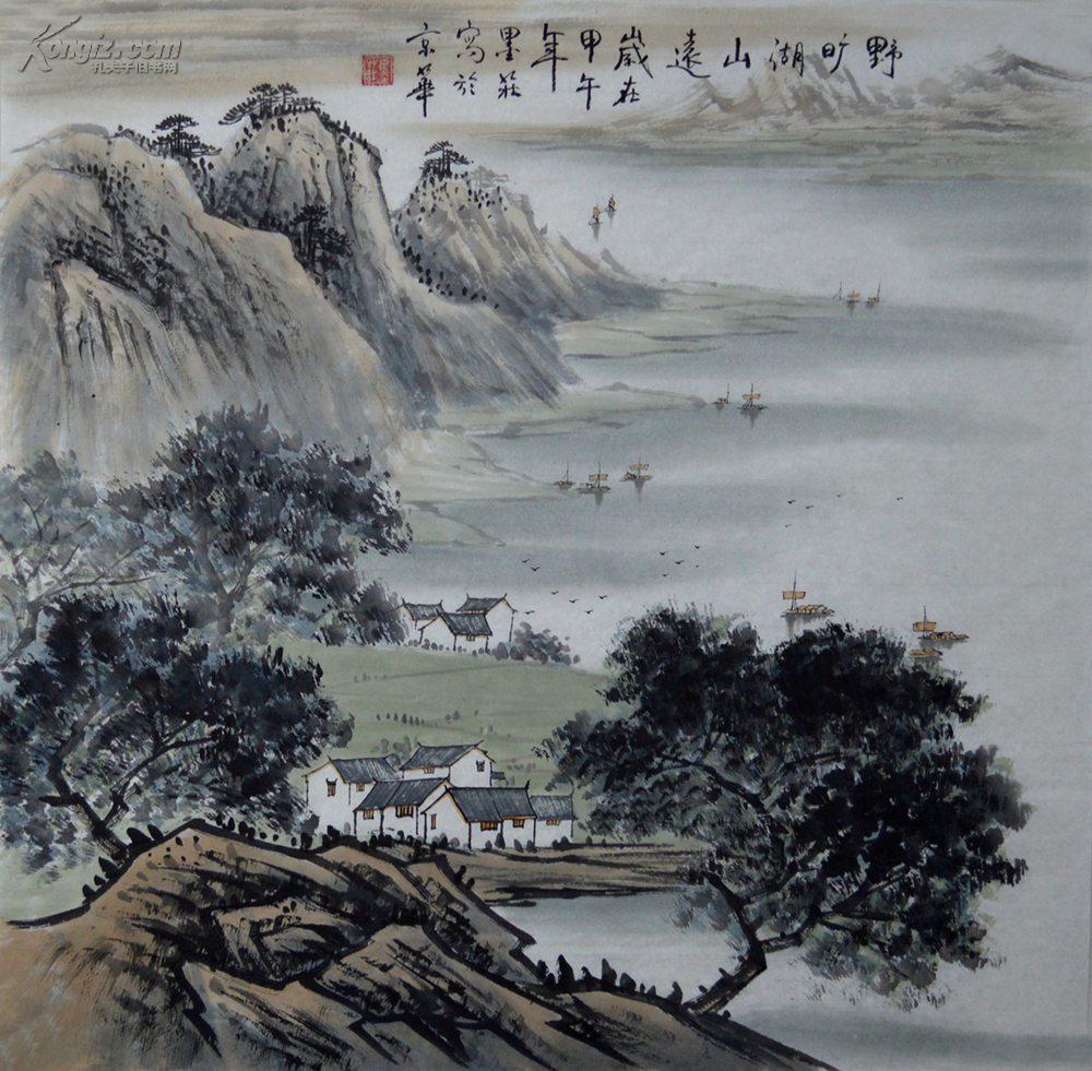 中国国画家协会理事墨庄水墨山水画《野旷湖山远》ss0498