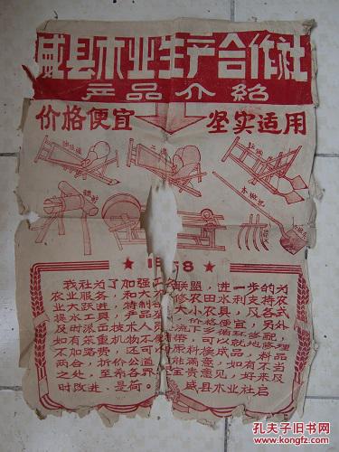 河北省邢台市威县1958年木业生产合作社老式农具介绍文图·背面大跃进