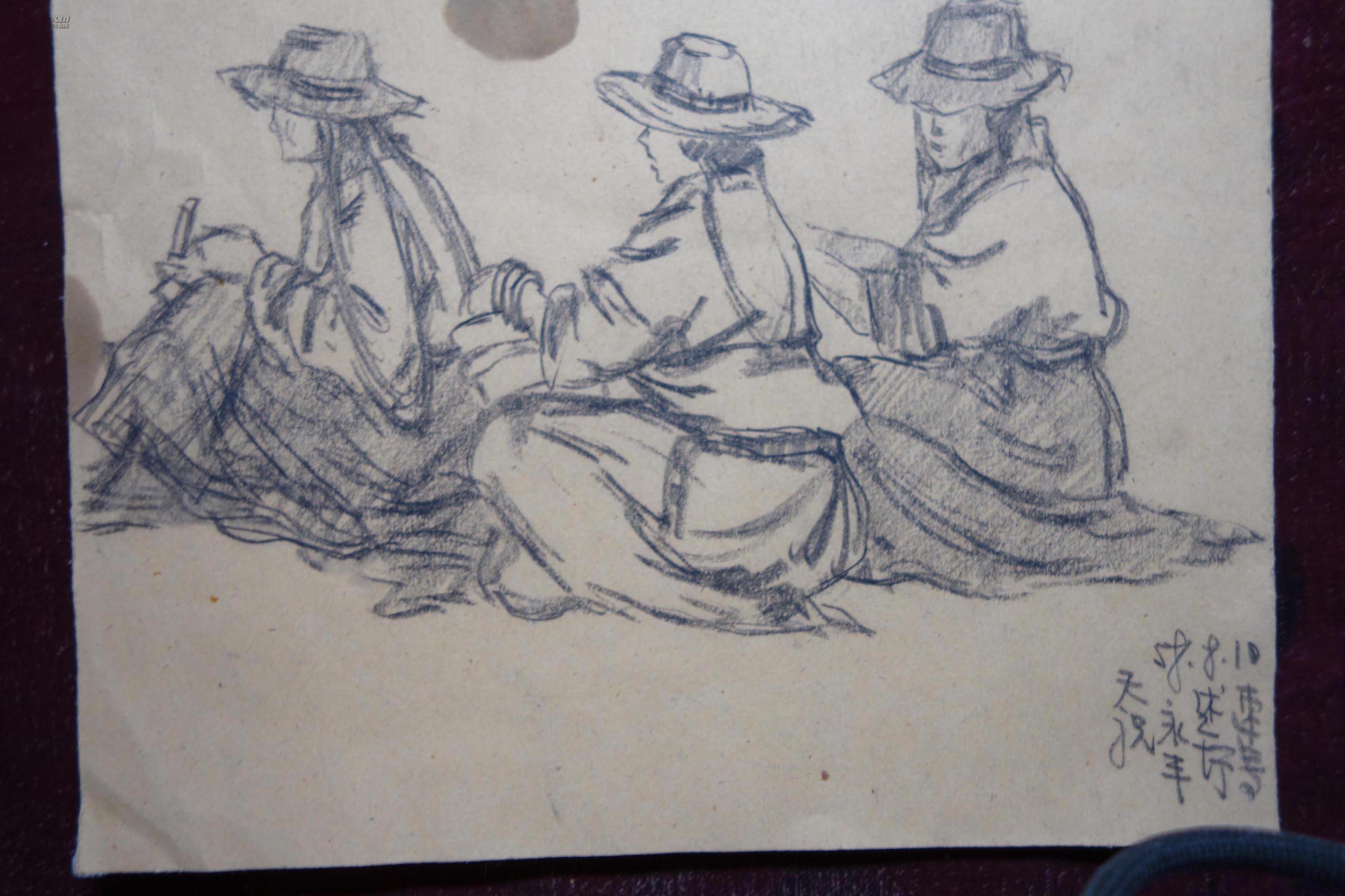 五十年代,素描画一幅,放牧