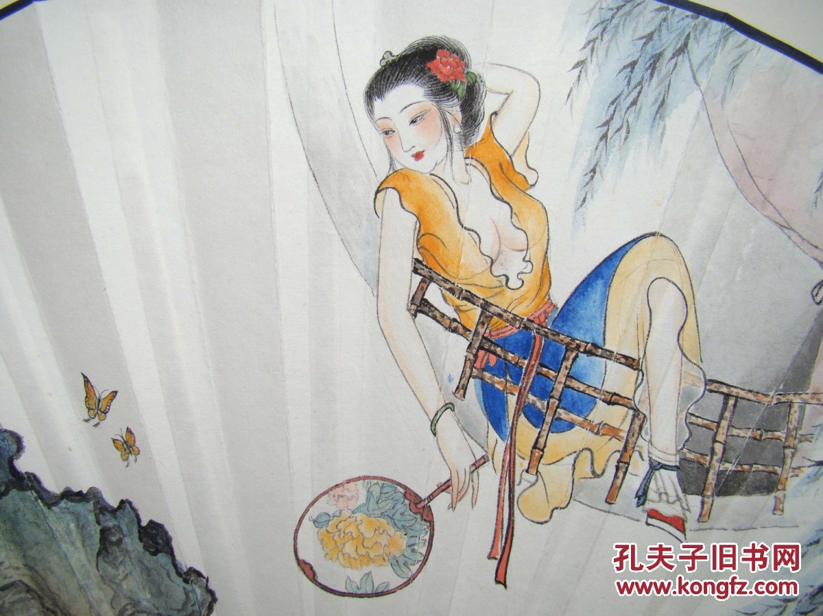 乘凉美人图成扇纯手绘国画真迹周建刚作 拍品编号:14062478