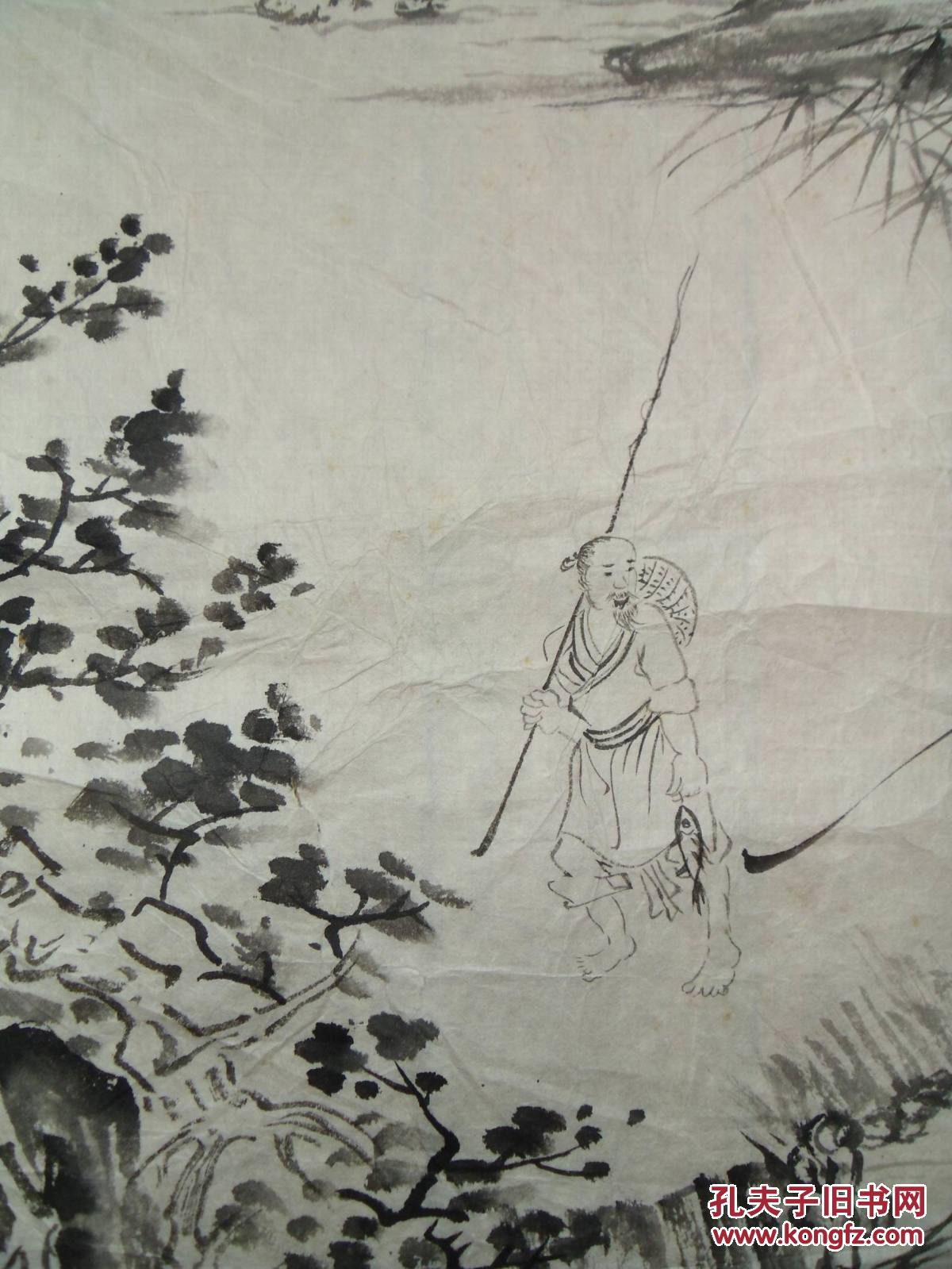 无款水墨画:捕鱼归来