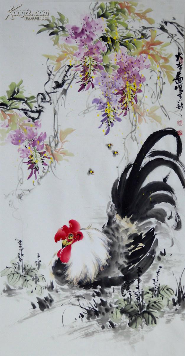 三尺整张花鸟画紫藤公鸡1615 拍品编号:19967116
