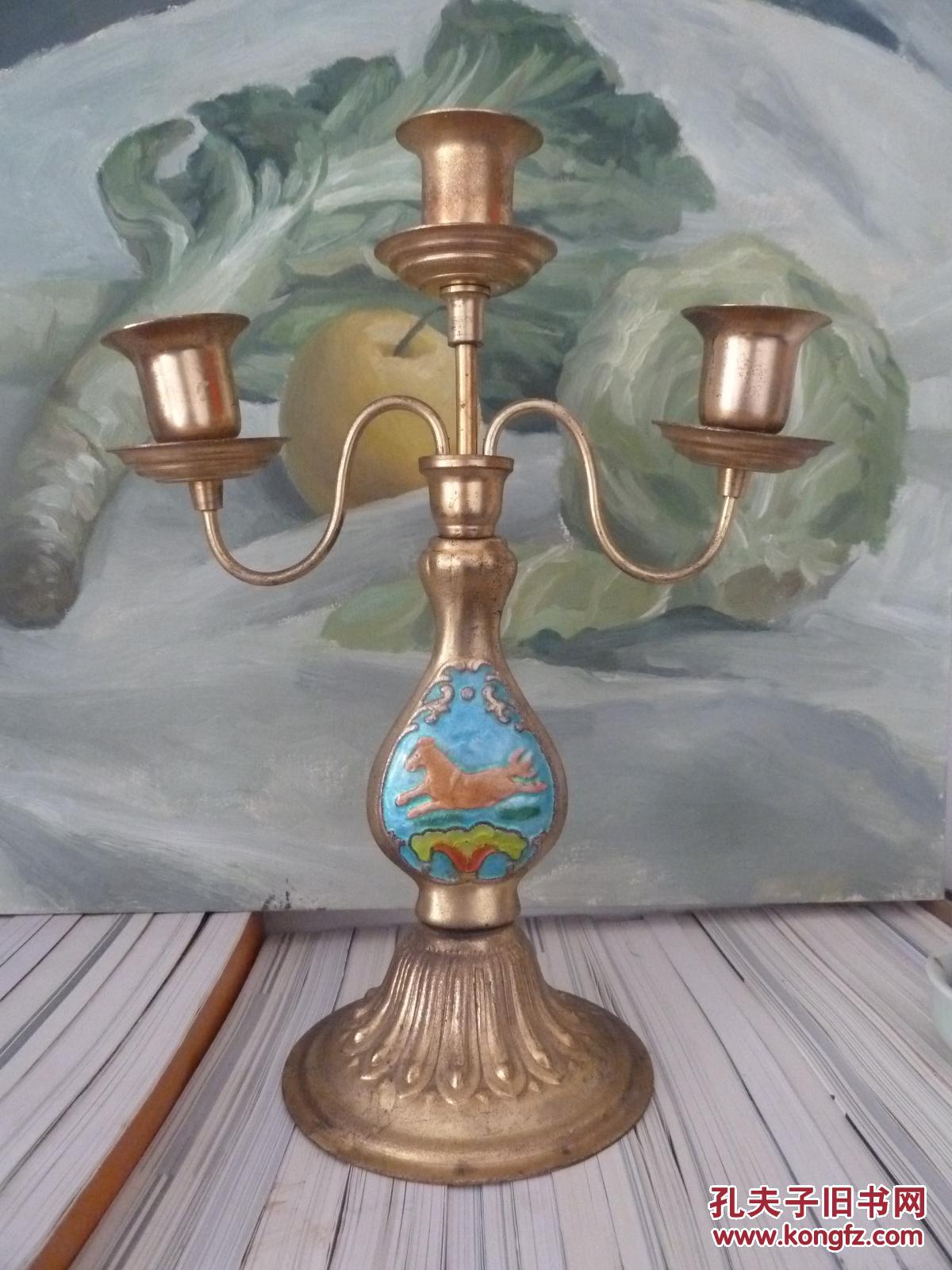 景泰蓝三头烛台