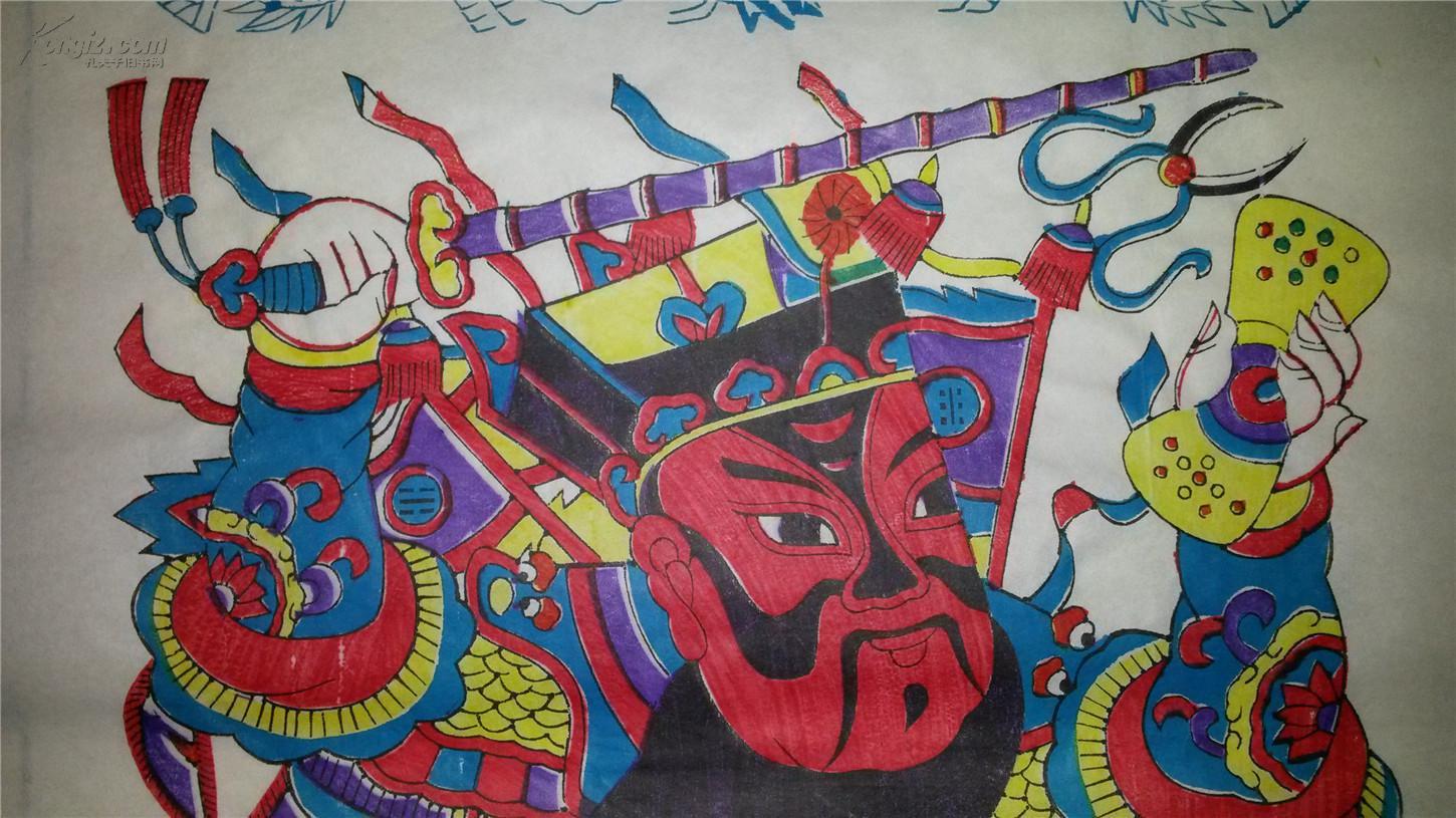 杨家埠木版年画版画大全之170,171*大号赵公明燃灯道人门神一对45*