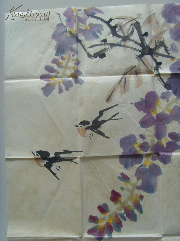 贾宝珉:画:花鸟画(紫藤与燕子)(中国美术家协会会员,天津美术家协会