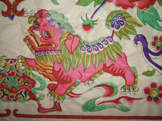 大幅绝版木版年画版画《狮子滚绣球》上世纪六十年代印制