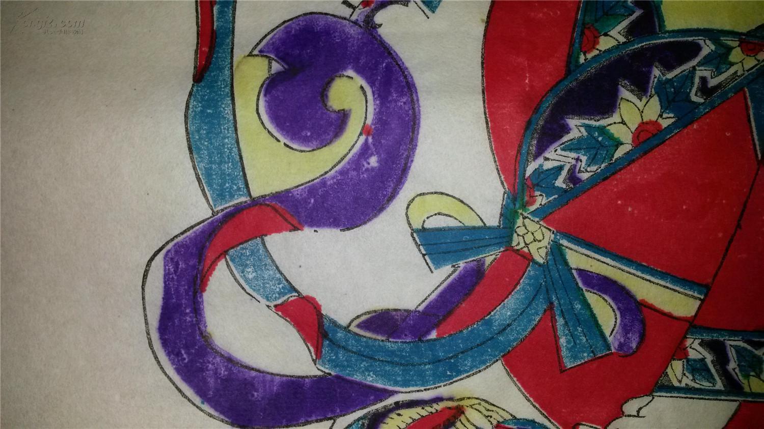 老版木刻木版年画版画*武松打虎*71*45cm