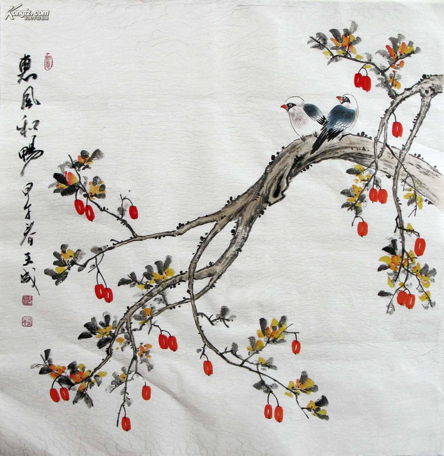 王成工笔花鸟《惠风和畅》 构图高雅 画工精湛 栩栩如生 人见人爱