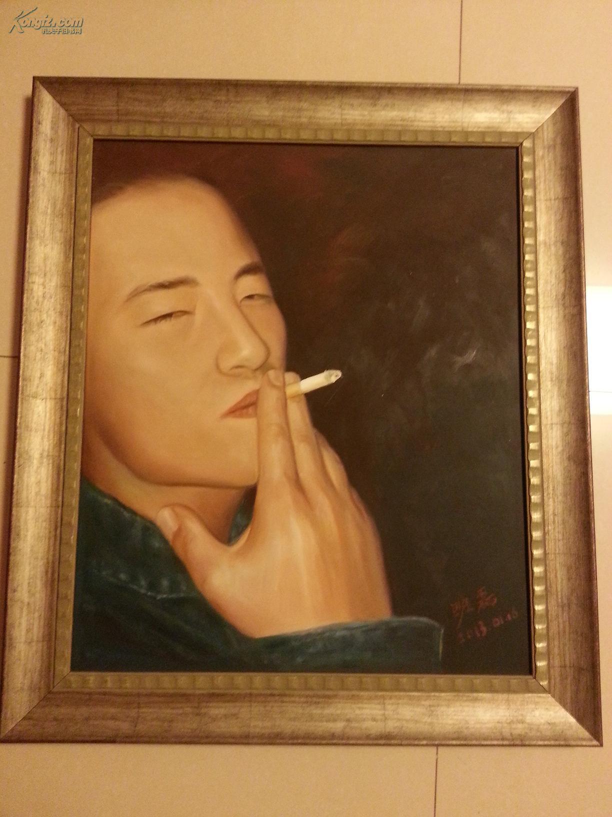 油画吸烟的男人,有作者签名包运费