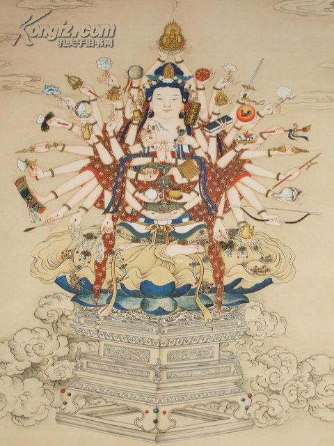 印制丁观鹏《宝相观音图》绢本立轴 带原配纸盒
