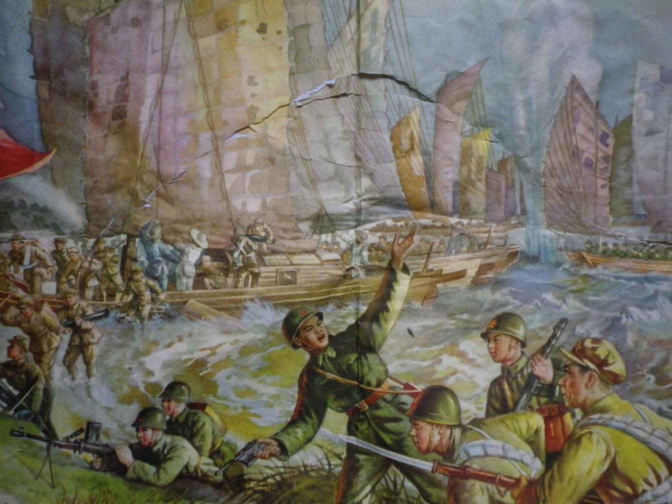 65年代宣传画 百万雄师渡长江 76x52