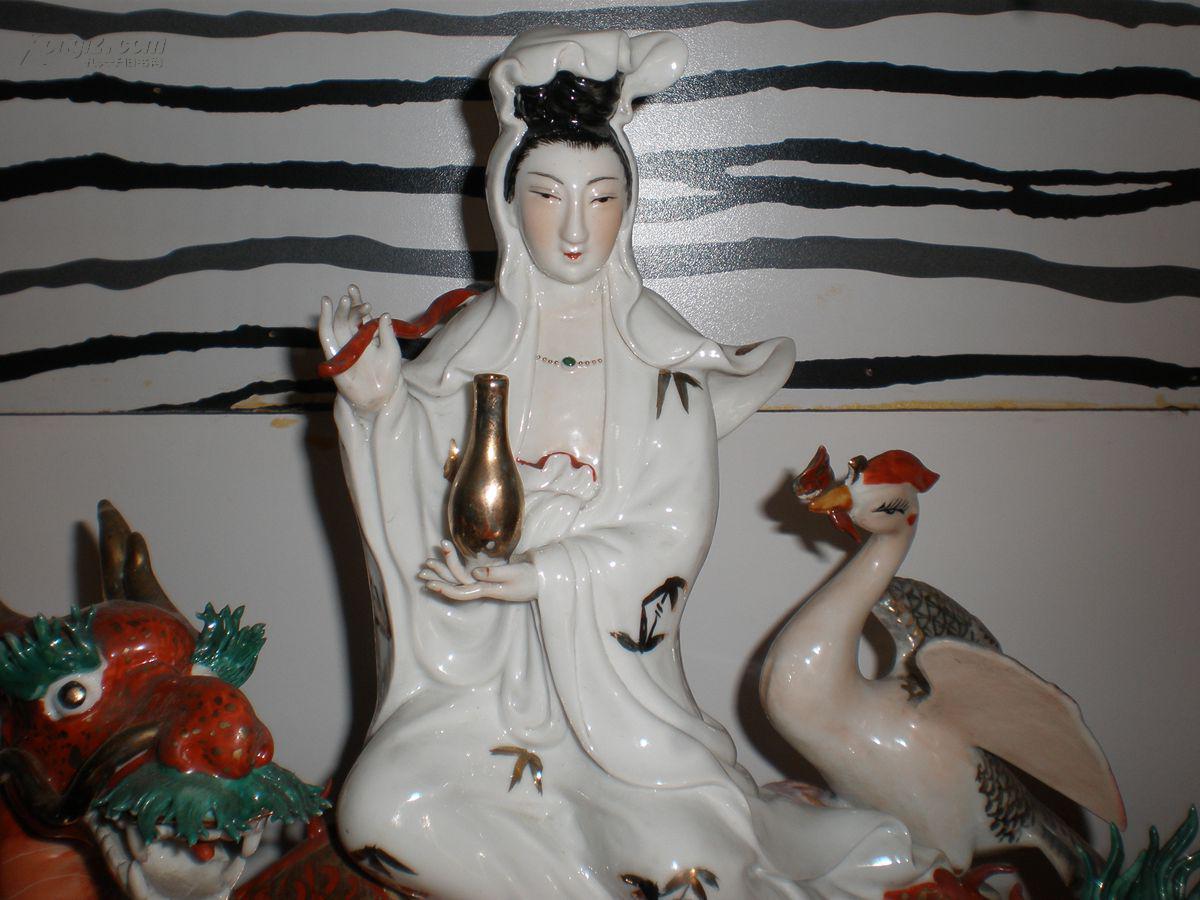 五十年代老厂货雕塑瓷景德镇陶瓷工艺美术合作社款的龙凤呈祥观音瓷雕