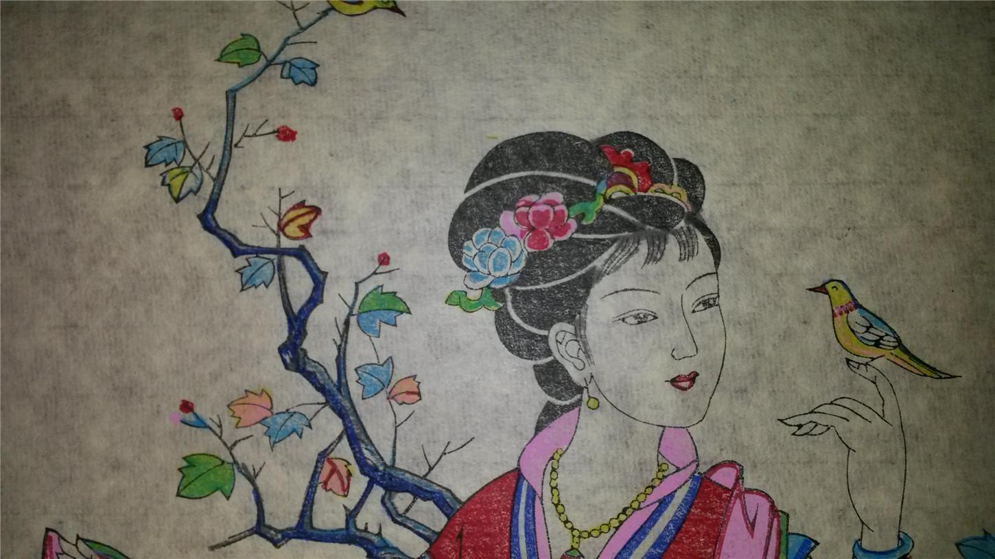 木刻木版年画版画*红楼梦之迎春小憩*杨福源大师代表作!