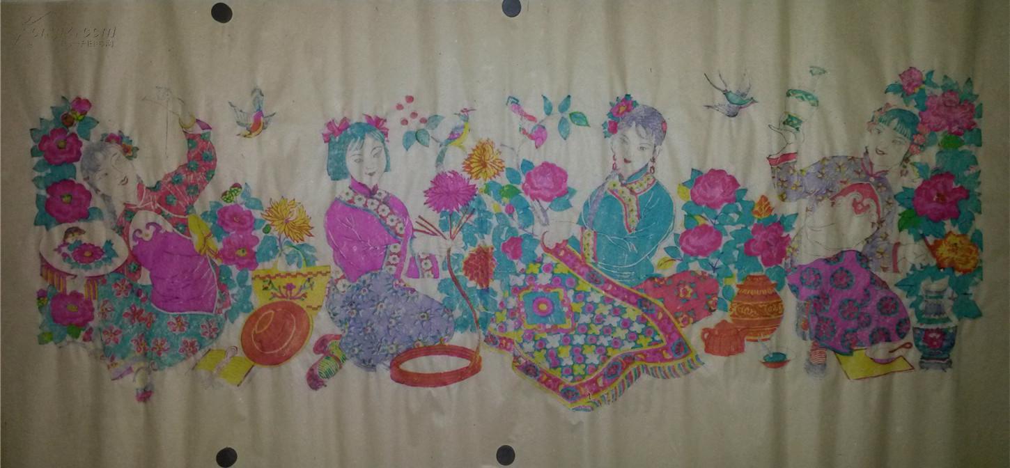 杨家埠木刻木版年画版画创新巨作!名家作品*四美图*99*44cm