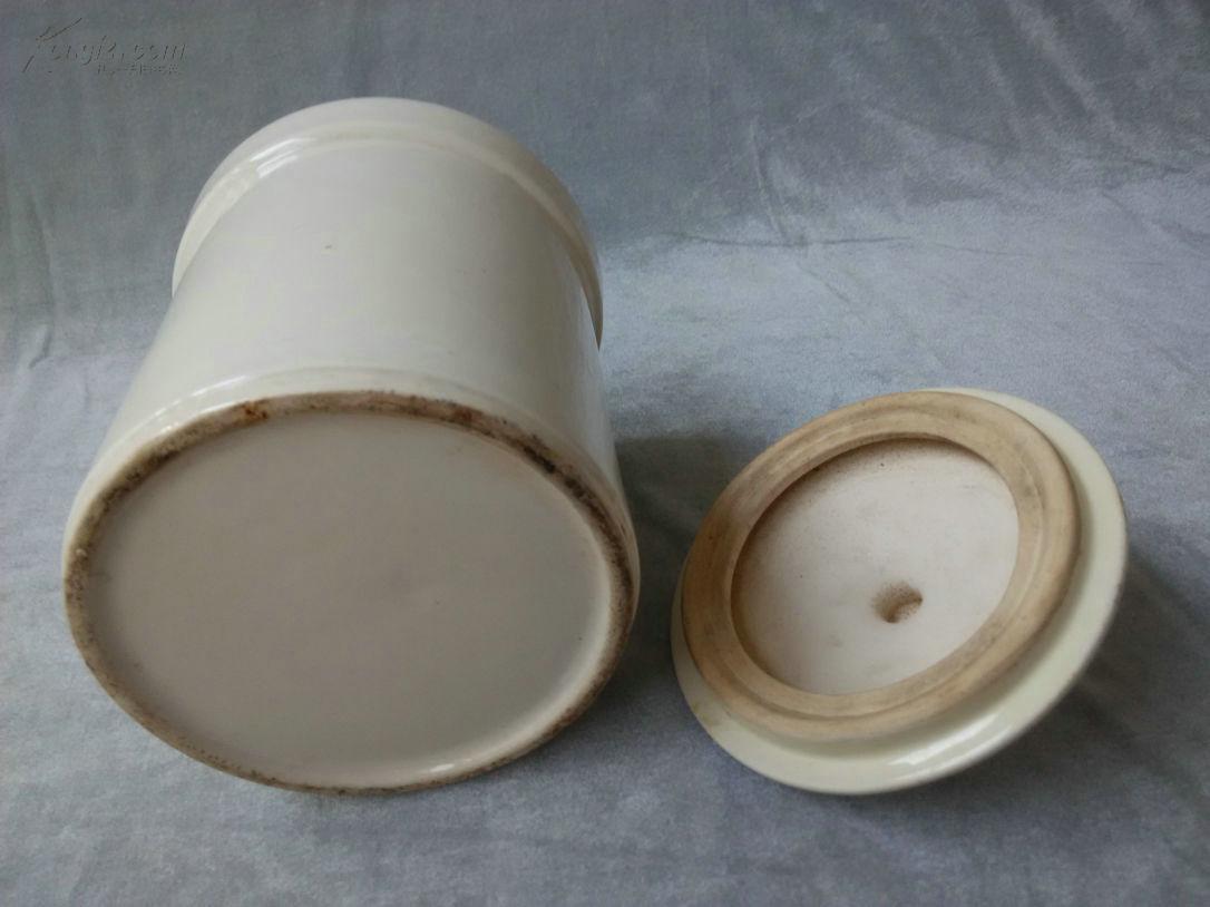 不多见的乳白釉直筒型老瓷盖罐全品带盖